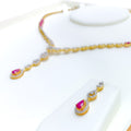 Sleek Dangling Drop Diamond + 18k Gold Necklace Set 