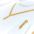 Refined Charming Floral Heart 22k Gold CZ Necklace Set 