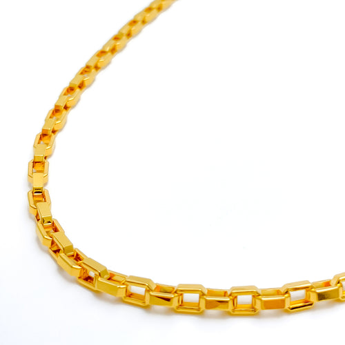 Faceted 22k Gold Hollow Boxed Cable Link Chain 
