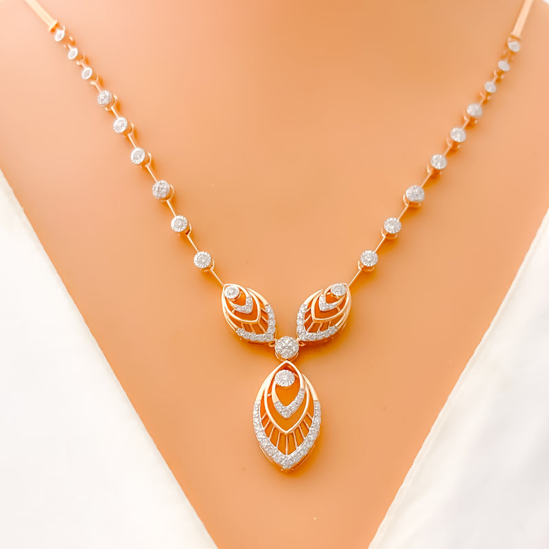 Captivating Leaf Adorned Diamond + 18k Gold Necklace Set 