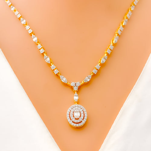 Opulent Dangling Oval Diamond + 18k Gold Necklace Set 