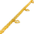 Exquisite Dangling Heart 22k Gold Charm Bracelet