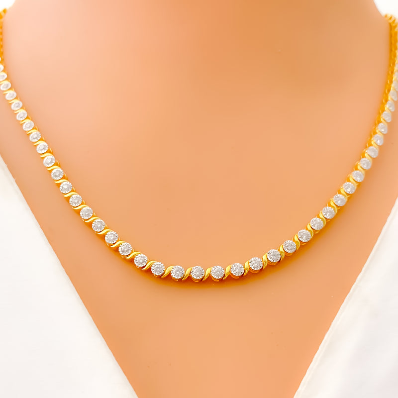 Timeless Sleek Lined Diamond + 18k Gold Necklace Set 
