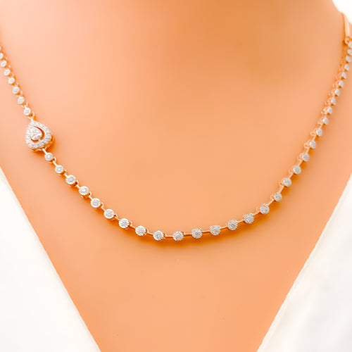 Asymmetrical Tear Drop Diamond + 18k Gold Necklace Set 