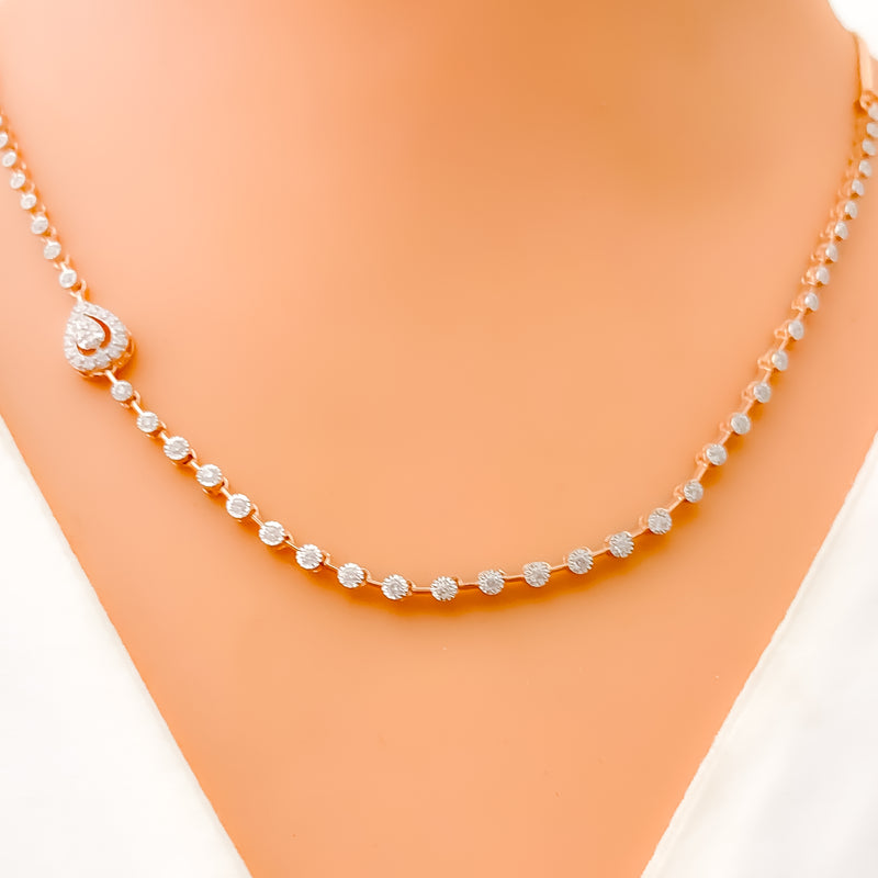 Asymmetrical Tear Drop Diamond + 18k Gold Necklace Set 