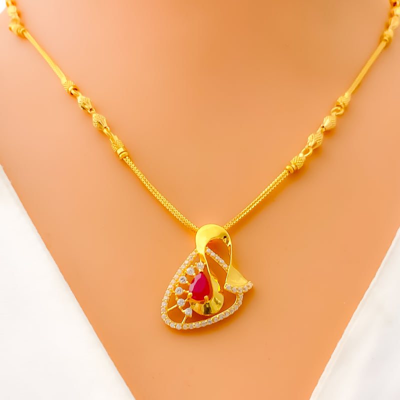 Reflective Captivating 22k Gold CZ Necklace Set 