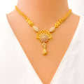 Embellished Twinkling Flower 22k Gold CZ Necklace Set 
