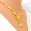 Embellished Twinkling Flower 22k Gold CZ Necklace Set 