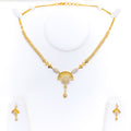 Embellished Twinkling Flower 22k Gold CZ Necklace Set 