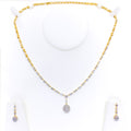 Opulent Dangling Oval Diamond + 18k Gold Necklace Set 