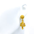 Shimmering Beaded Flower 22k Gold Jhumki Earrings 