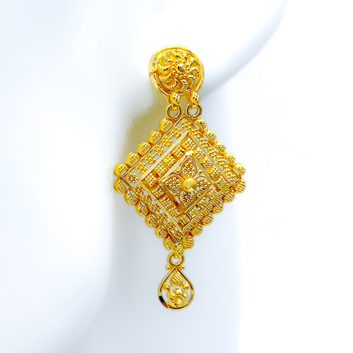 Special Hanging Diamond Shaped 22k Gold Earrings 