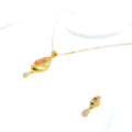 Radiant Dangling Drop 22k Gold CZ Pendant Set