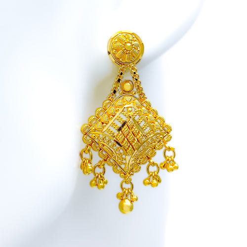 Majestic Checkered 22k Gold Hanging Earrings