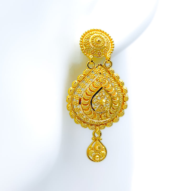 Attractive Floral Drop 22k Gold Earrings