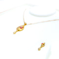 Shimmering Asymmetrical Drop 22k Gold CZ Pendant Set