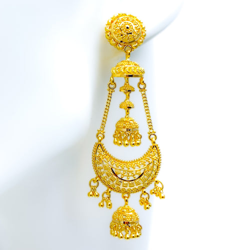 Traditional Triple Chandelier 22k Gold Heavy Hanging Earrings 