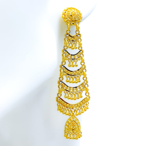 Sophisticated Layered 22k Gold Heavy Hanging Earrings 