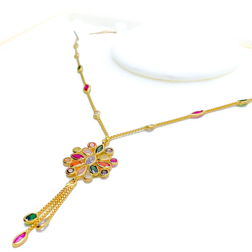 Majestic Marquise Flower CZ 22k Gold Necklace