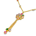 Dangling Three Chain Floral CZ 22k Gold Necklace