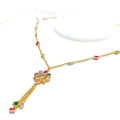 Dangling Three Chain Floral CZ 22k Gold Necklace