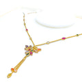 Multi-Color Triple Leaf CZ 22k Gold Necklace