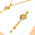 Sophisticated Rangoli Flower 22k Gold CZ Pendant Set