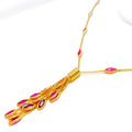 Dangling Leaf Charm 22k Gold CZ Necklace