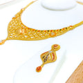 Vibrant Leaf Adorned 22k Gold Necklace Set