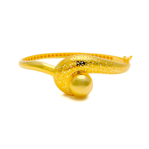 Captivating Floral Cutwork 22k Gold Ball Bangle Bracelet 