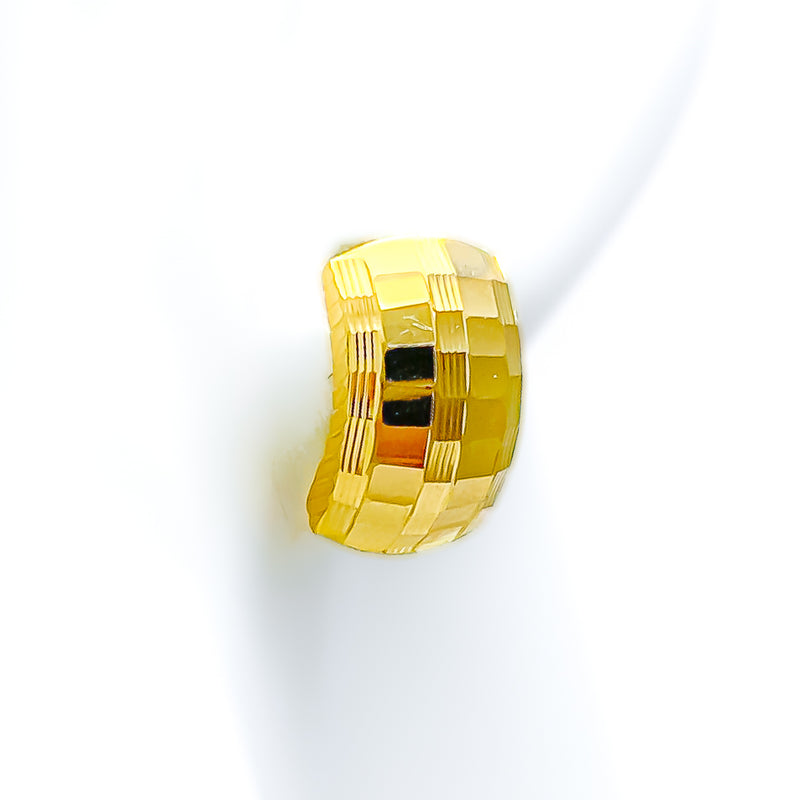 Striking Modern Checkered 22k Gold Earrings