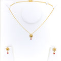 Delicate Open Flower 22k Gold CZ Necklace Set