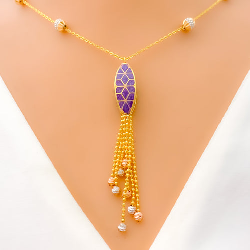 Floral Netted 22k Gold Pastel Meena Necklace 