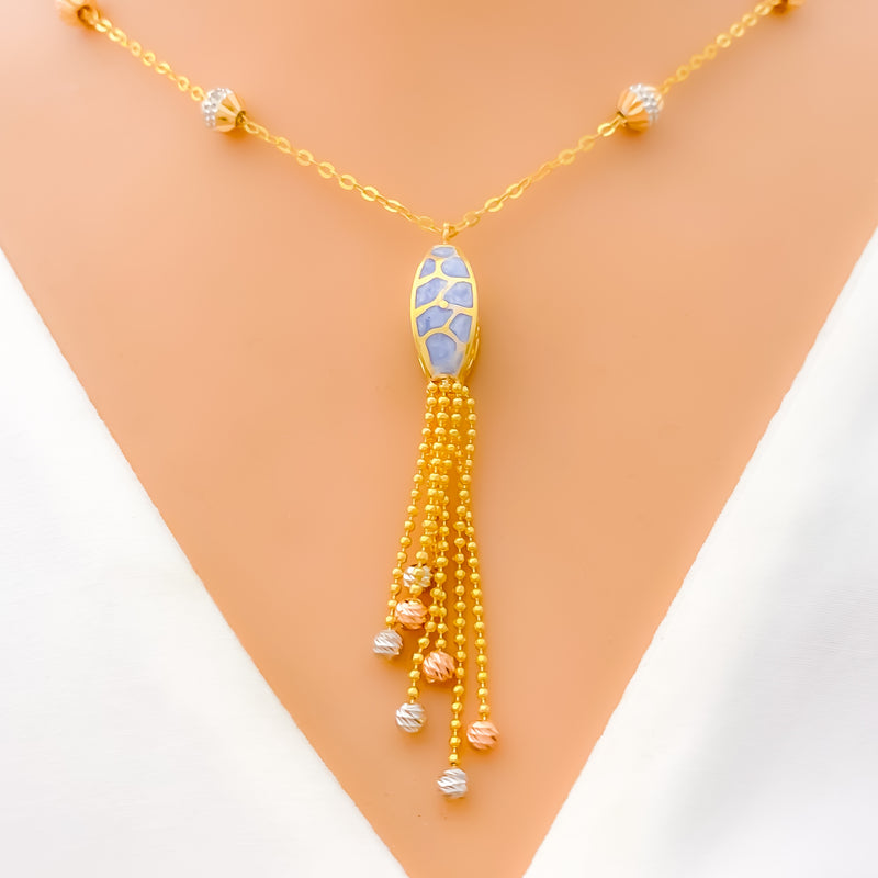 Beautiful Blue 22k Gold Pastel Meena Necklace 