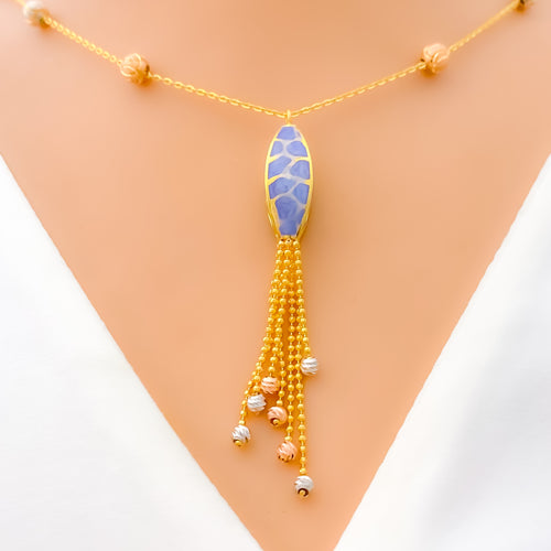 Majestic Dangling Chain 22k Gold Meena Necklace 