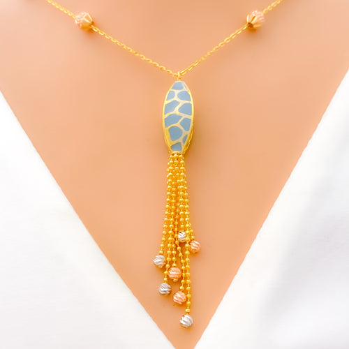 Ritzy Blue 22k Gold Pastel Meena Necklace 