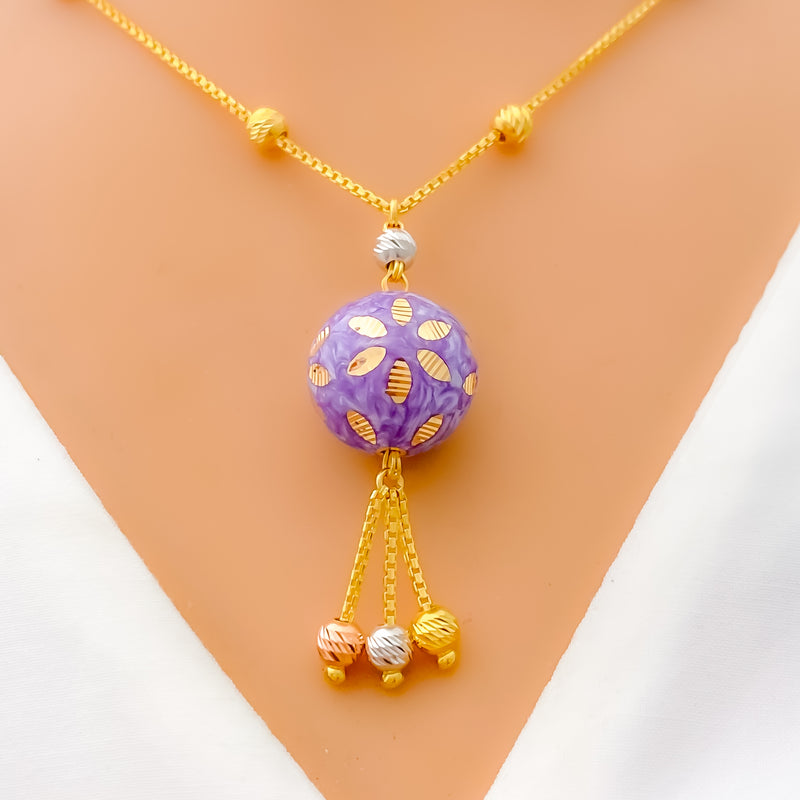 Elegant Lavender 22k Gold Pastel Enamel Necklace 