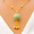Charming Sea Green 22k Gold Enamel Necklace 