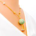 Charming Sea Green 22k Gold Enamel Necklace 
