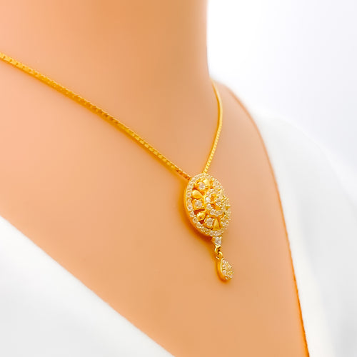 Refined Floral 22k Gold CZ Necklace Set