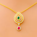 Impressive Dual Drop 22k Gold CZ Necklace Set 