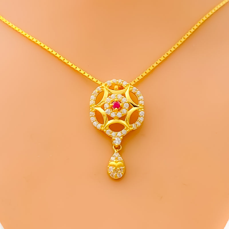 Lovely Lavish Floral 22k Gold CZ Necklace Set 