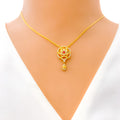 Lovely Lavish Floral 22k Gold CZ Necklace Set 