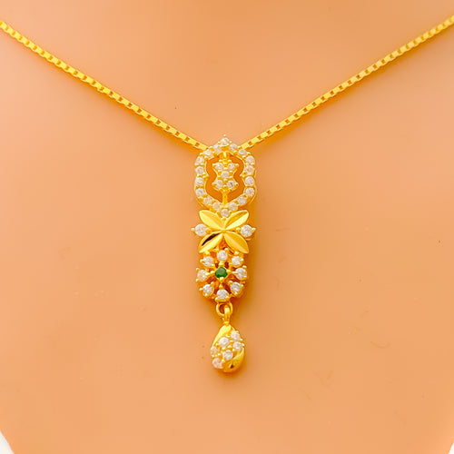 Distinct Elevated Motif 22k Gold CZ Necklace Set 