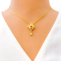 Reflective Square Drop 22k Gold CZ Necklace Set 