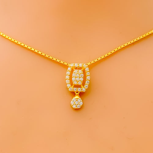 Intricate Rectangular 22k Gold CZ Necklace Set