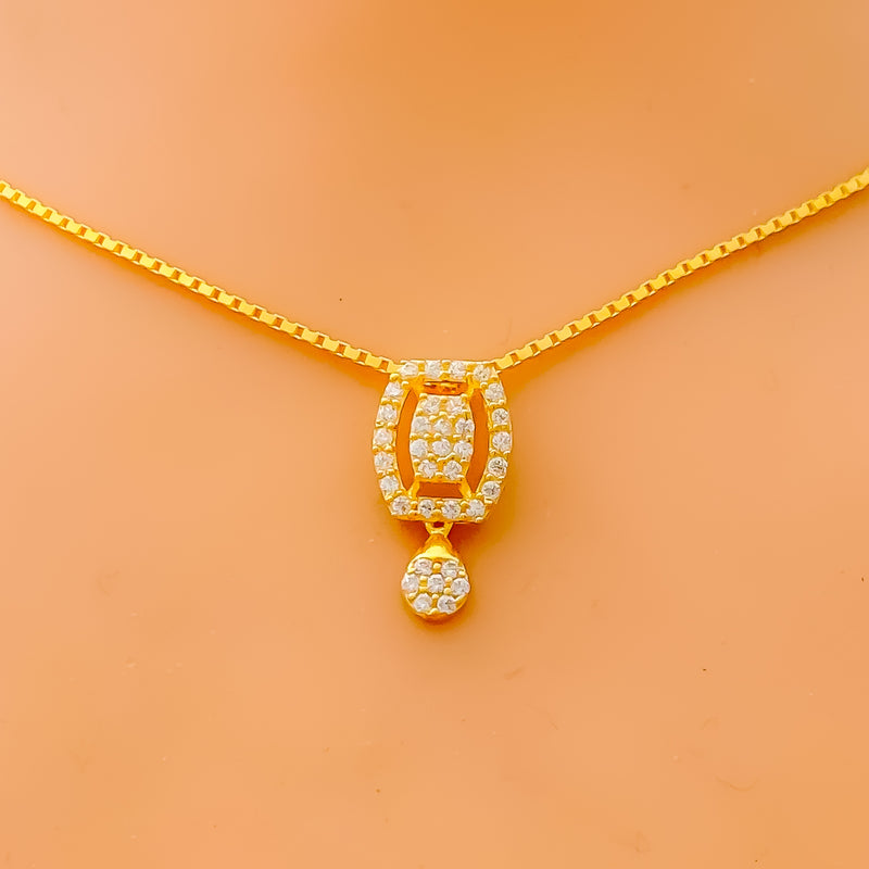Intricate Rectangular 22k Gold CZ Necklace Set