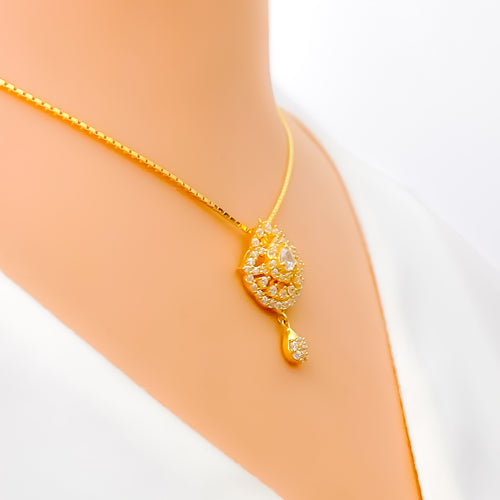 Bright Vine Leaf Motif 22k Gold CZ Necklace Set 