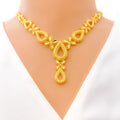 Netted Floral Drop 22K Gold Necklace Set 