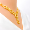 Netted Floral Drop 22K Gold Necklace Set 